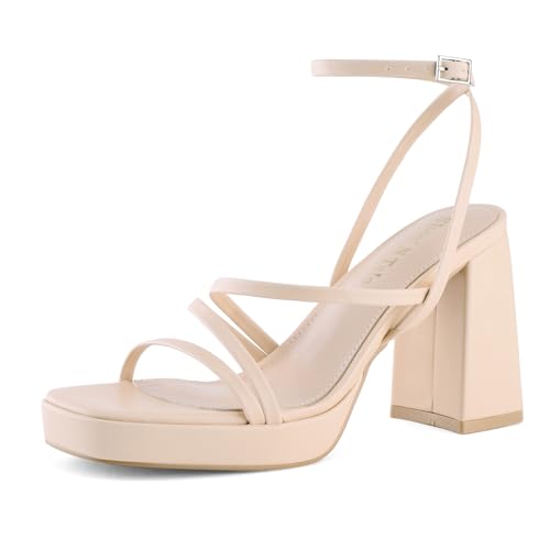 Shoe'N Tale Plateauabsätze für Damen, Riemchen, Blockabsatz, quadratische Zehenpartie, Knöchelschnalle, Sandalen, Hell, hautfarben, 35 EU Shoe'N Tale Plateauabsätze für Damen, Riemchen, Blockabsatz, quadratische Zehenpartie, Knöchelschnalle, Sandalen, Hell, hautfarben, 35 EU von Shoe'N Tale