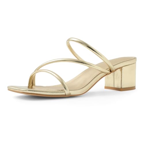Shoe'N Tale Riemchensandalen für Damen, niedrig, klobig, Blockabsatz, quadratisch, offener Zehenbereich, Slipper, Pantoletten, Gold, 38 EU von Shoe'N Tale