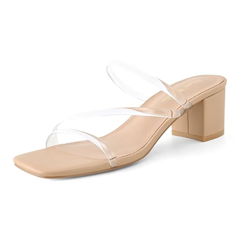 Shoe'N Tale Riemchensandalen für Damen, niedrig, klobig, Blockabsatz, quadratisch, offener Zehenbereich, Slipper, Pantoletten, Klar Nude, 37 EU von Shoe'N Tale