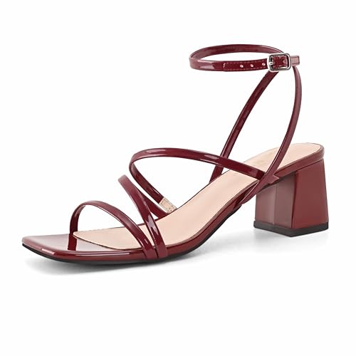 Shoe'N Tale Riemchenschuhe für Damen, niedriger Blockabsatz, elegante Schuhe, quadratisch, offener Zehenbereich, Knöchelriemen, Absatz, Sandalen, Burgunder, 38.5 EU Shoe'N Tale Riemchenschuhe für Damen, niedriger Blockabsatz, elegante Schuhe, quadratisch, offener Zehenbereich, Knöchelriemen, Absatz, Sandalen, Burgunder, 38.5 EU von Shoe'N Tale