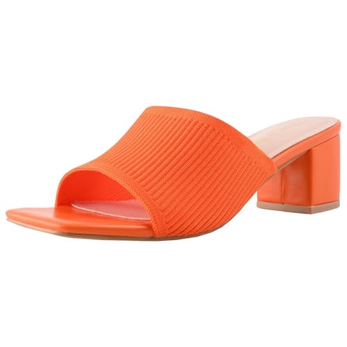 Shoe'N Tale Sandalen mit Absatz für Damen, quadratisch, offener Zehenbereich, Pantoletten, Block, niedriger Absatz, Schlupfschuhe, Orange/Abendrot im Zickzackmuster (Sunset Chevron), 40.5 EU von Shoe'N Tale