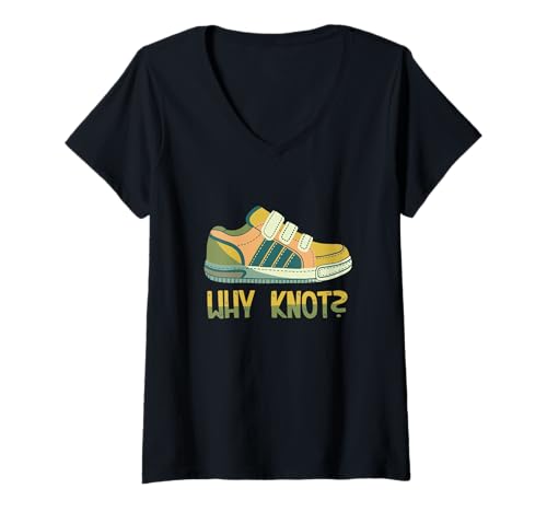 Damen Klettschuhe Warum Knoten? T-Shirt mit V-Ausschnitt Damen Klettschuhe Warum Knoten? T-Shirt mit V-Ausschnitt von Shoe Puns