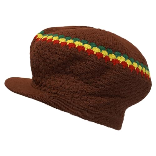 Shoe String King Herren Rasta Dread Knit Tam Hat - Dreadlocks Cap Gr. Einheitsgröße, Große runde braun/rot/gelb/grün, mit Krempe von Shoe String King