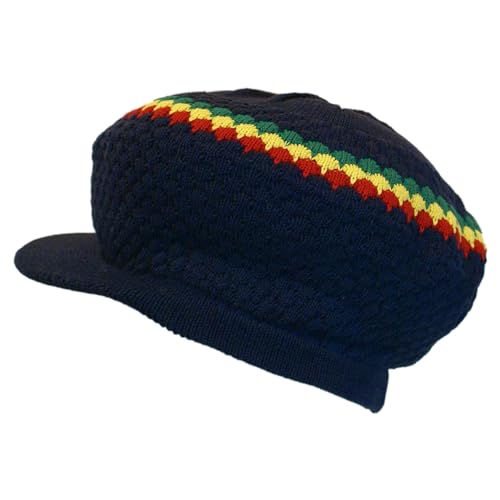 Shoe String King Herren Rasta Dread Knit Tam Hat - Dreadlocks Cap Gr. Einheitsgröße, Große runde marineblau/rot/gelb/grün, mit Krempe von Shoe String King