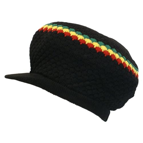 Shoe String King Herren Rasta Dread Knit Tam Hat - Dreadlocks Cap Gr. Einheitsgröße, Große runde schwarz/rot/gelb/grün, mit Krempe von Shoe String King