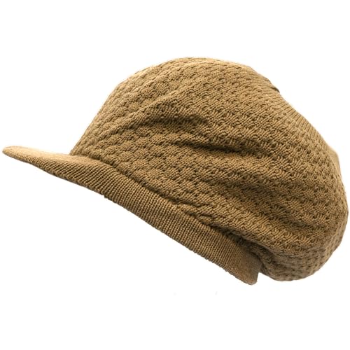 Shoe String King SSK Rasta Knit Tam Hat Dreadlock Cap (Large Round Solid Beige w/Brim) von Shoe String King