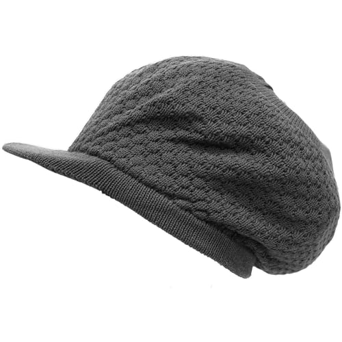 Shoe String King SSK Rasta Knit Tam Hat Dreadlock Cap (Large Round Solid Gray w/Brim) von Shoe String King