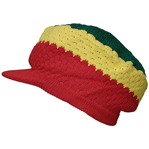 Shoe String King SSK Rasta Knit Tam Hat Dreadlock Cap Mehrere Designs und Größen, Große runde rot/gelb/grün, mit Krempe, Einheitsgröße von Shoe String King