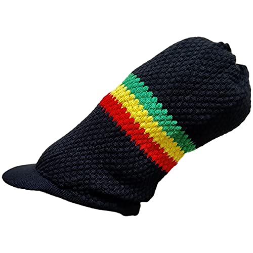 Shoe String King SSK Rasta Knit Tam Hat Dreadlock Cap Mehrere Designs und Größen, Langer, schwarzer Ryg-Streifen mit Krempe, Einheitsgröße von Shoe String King