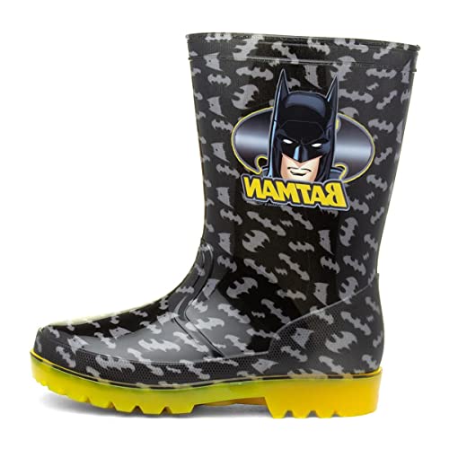 Shoe Zone Batman Kinder Gummistiefel, Schwarz / Gelb, Schwarz - Schwarz - Größe: 31 EU von Shoe Zone