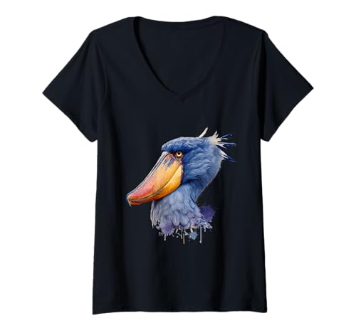 Damen Shoebill Storch Vogel Tier Afrikanischer Vogel Azteken Maya T-Shirt mit V-Ausschnitt Damen Shoebill Storch Vogel Tier Afrikanischer Vogel Azteken Maya T-Shirt mit V-Ausschnitt von Shoebill Stork Bird Animal Art