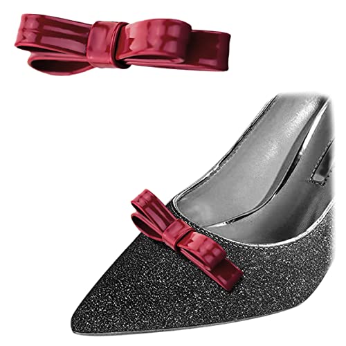 1 Paar abnehmbare Schuhdekoration PU Leder schlanke Schleife Schuhclips Exquisites Schuh Zubehör für Hochzeit Party Dunkelrot, One Size, Leder, Ohne Edelstein. von Shoeklips