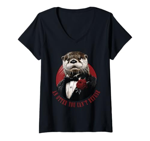Damen An Otter You Can’t Refuse/Lustig Mafia Tier T-Shirt mit V-Ausschnitt Damen An Otter You Can’t Refuse/Lustig Mafia Tier T-Shirt mit V-Ausschnitt von Shört Happens