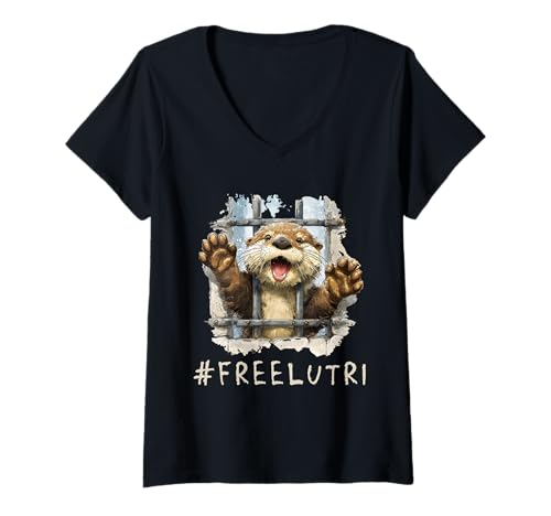 Damen #FreeLutri Otter Traidingcard T-Shirt mit V-Ausschnitt Damen #FreeLutri Otter Traidingcard T-Shirt mit V-Ausschnitt von Shört Happens