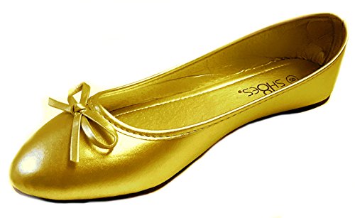 Shoes 18 Damen Ballerinas, Ballerinas, flach, Leoparden- und einfarbig, 14 Farben, Gold (gold), 40 EU von Shoes8teen