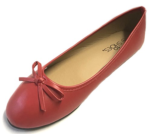 Shoes 18 Damen Ballerinas, Ballerinas, flach, Leoparden- und einfarbig, 14 Farben, Schwarz (rot), 40 EU von Shoes8teen