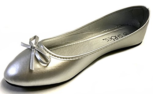 Shoes 18 Damen Ballerinas, Ballerinas, flach, Leoparden- und einfarbig, 14 Farben, Silber (silber), 37.5 EU von Shoes8teen