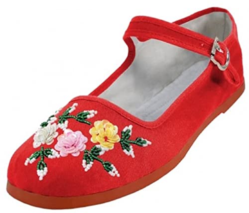 Shoes 18 Damenschuhe aus Baumwolle und China, Mary Jane, 114 Red Emb, 42 EU von Shoes8teen