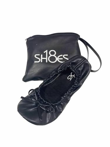 Shoes8teen Faltbare, tragbare Ballettschuhe für Kinder, Mädchen, mit passender Tragetasche, 501 Black, 10-11 Little Kid von Shoes8teen