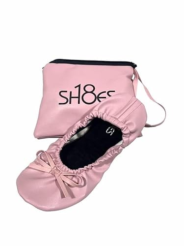 Shoes8teen Faltbare, tragbare Ballettschuhe für Kinder, Mädchen, mit passender Tragetasche, 501 Pink, 12-13 Little Kid von Shoes8teen