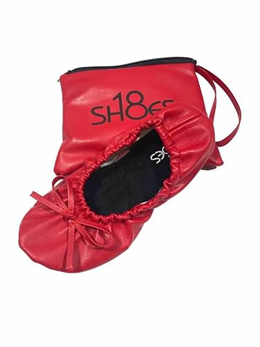 Shoes8teen Faltbare, tragbare Ballettschuhe für Kinder, Mädchen, mit passender Tragetasche, 501 Red, 12-13 Little Kid von Shoes8teen