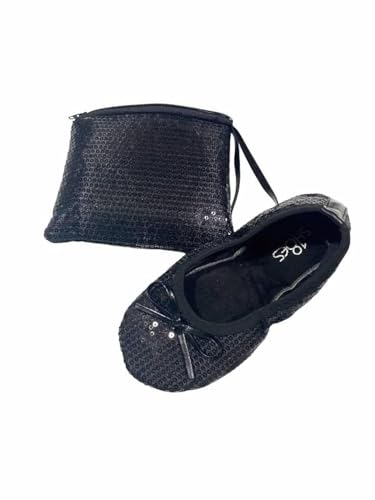 Shoes8teen Faltbare, tragbare Ballettschuhe für Kinder, Mädchen, mit passender Tragetasche, 501 schwarze Pailletten, 10-11 Little Kid von Shoes8teen