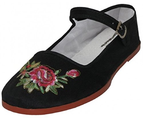 Shoes8teen Schuhe 18 Damen Baumwolle China Doll Mary Jane Schuhe Ballerinas 114 Schwarz Emb 44 von Shoes8teen