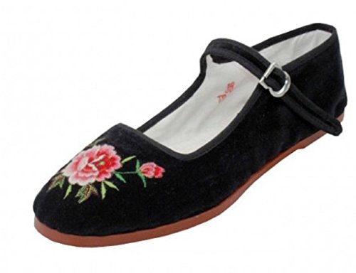 Shoes8teen Schuhe 18 Damen Baumwolle China Doll Mary Jane Schuhe Ballerinas 118 Schwarz Emb 44 von Shoes8teen