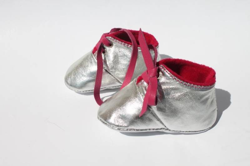 3-6 Monate Babyschuhe/Schuhe Lammfell Silber Pink von ShoesOWO