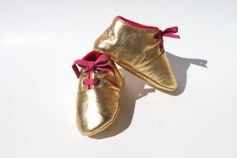 3-6 Monate Babyschuhe/Schuhe Lammleder Gold Pink von ShoesOWO