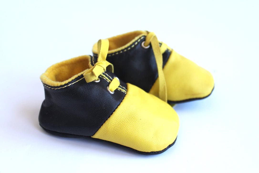 6-12 Monate Babyschuhe/Schuhe Lammfell Schwarz Gelb von ShoesOWO