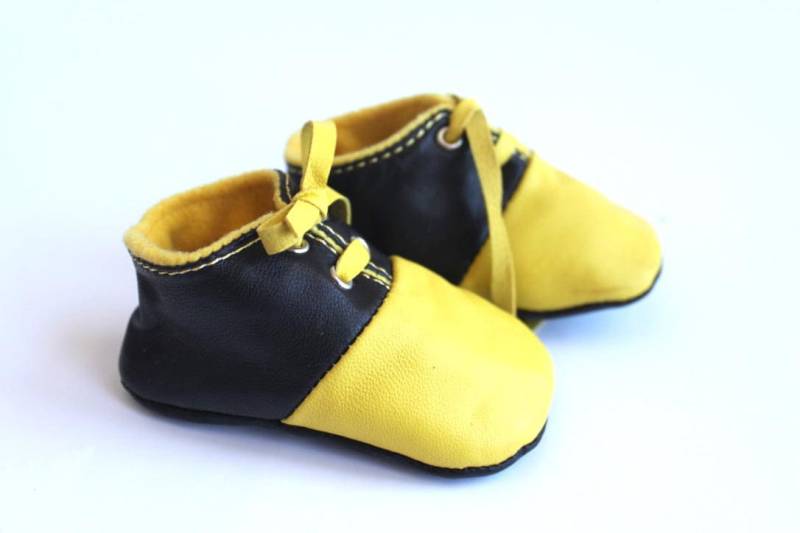 6-12 Monate Babyschuhe/Schuhe Lammfell Schwarz Gelb von ShoesOWO