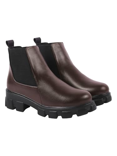 Damen Chunky Chelsea Boots - Ankle Booties mit Stollensohle, Slip-On Elastic Side Panels, Stilvolle Herbst/Winter Schuhe, Braun, 7 UK von Shoetopia