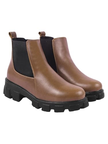 Damen Chunky Chelsea Boots - Ankle Booties mit Stollensohle, Slip-On Elastic Side Panels, Stilvolle Herbst/Winter Schuhe, Bronze, 7 UK von Shoetopia
