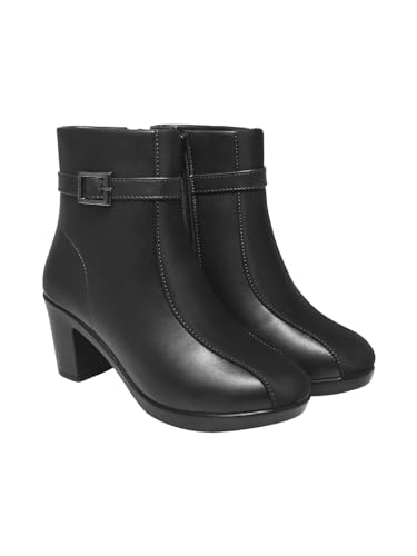 Damen-Stiefeletten aus Kunstleder mit mittelhohem Absatz und Schnallenriemen, seitlicher Reißverschluss, Komfort-Stiefel für Herbst und Winter, Schwarz, 5 UK von Shoetopia