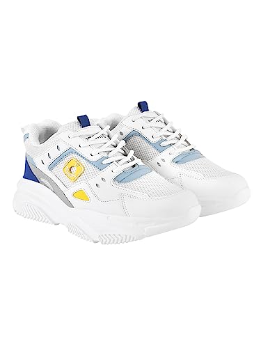 Shoetopia Atmungsaktive klobige Colorblock-Sneaker für Damen und Mädchen, Weiß, 7 UK von Shoetopia