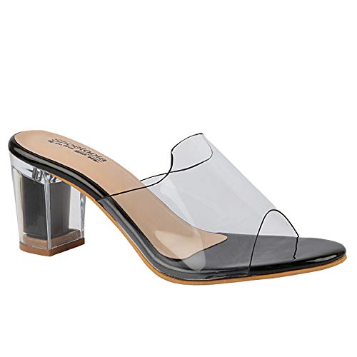 Shoetopia Blockabsätze für Damen/Mädchen, transparent, solide, Schwarz, 3 UK von Shoetopia