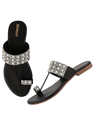 Shoetopia Damen/Mädchen, offener Rücken, ein Zehenbereich, Schwarz, 7 UK von Shoetopia