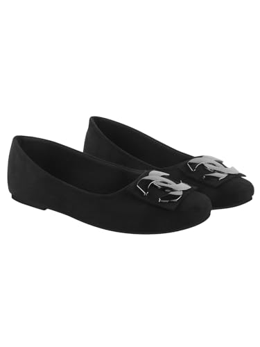 Shoetopia Damen-Ballerinas aus Wildleder, Schwarz, 4 UK von Shoetopia