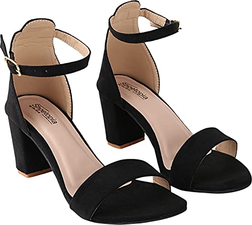 Shoetopia Damen Blockabsatz Sandalen, Schwarz, 4 UK von Shoetopia
