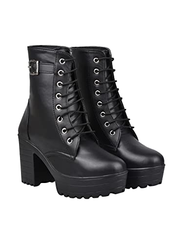 Shoetopia Damen Blockabsatz Stiefel, Schwarz, 3 UK von Shoetopia