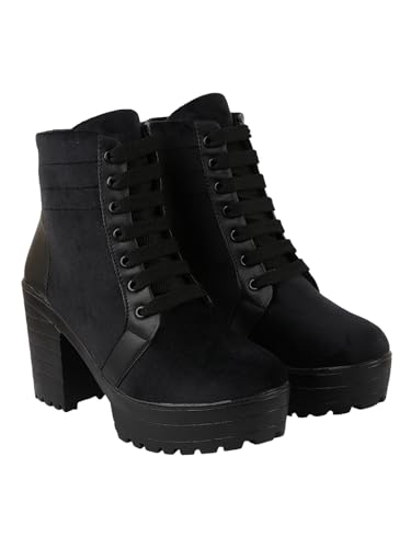 Shoetopia Damen Blockabsatz Stiefel, Schwarz, 4 UK von Shoetopia