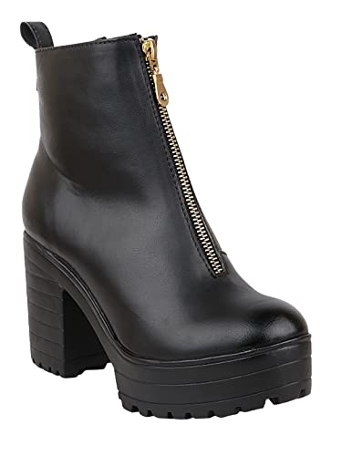 Shoetopia Damen Blockabsatz Stiefel, Schwarz, 4 UK von Shoetopia