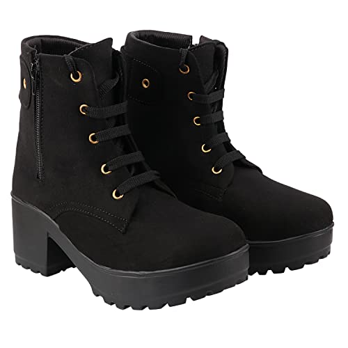 Shoetopia Damen Blockabsatz Stiefel, Schwarz, 5 UK von Shoetopia