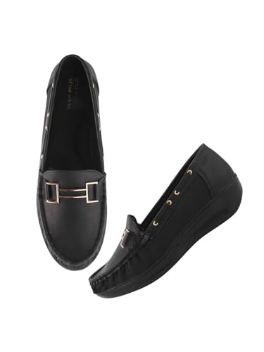 Shoetopia Damen Bobby Loafer, Schwarz, 7 UK von Shoetopia