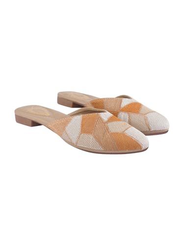 Shoetopia Damen Ethnische Slip-On Pantoletten Bestickt Flache Sandalen mit Niedrigem Absatz - Stilvolle Bequeme Freizeitschuhe, Orange, 8 UK von Shoetopia