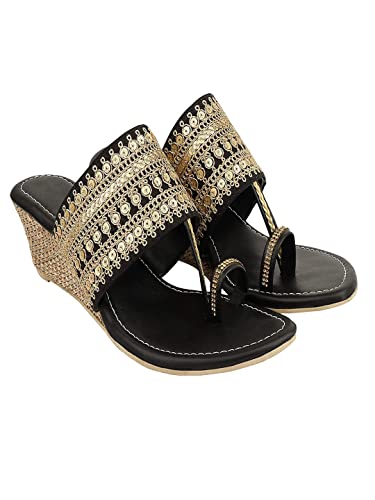 Shoetopia Damen Keilabsatz Kolhapuris, Schwarz, 5 UK von Shoetopia