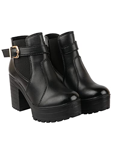 Shoetopia Damen Plateau Absatz Stiefel, Schwarz, 3 UK von Shoetopia