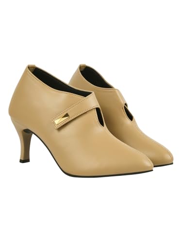 Shoetopia Damen Pumps mit spitzem Zehenbereich - Elegante Slip-On Pumps mit Riemendetail | Büroschuhe, Hellbraun, 6 UK von Shoetopia