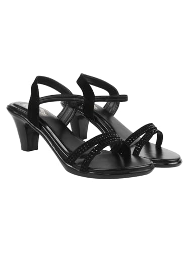 Shoetopia Stilvolle Damensandalen mit Absatz und Riemchen und Nietendetails – bequeme Party- und Freizeitschuhe, Schwarz, 7 UK von Shoetopia